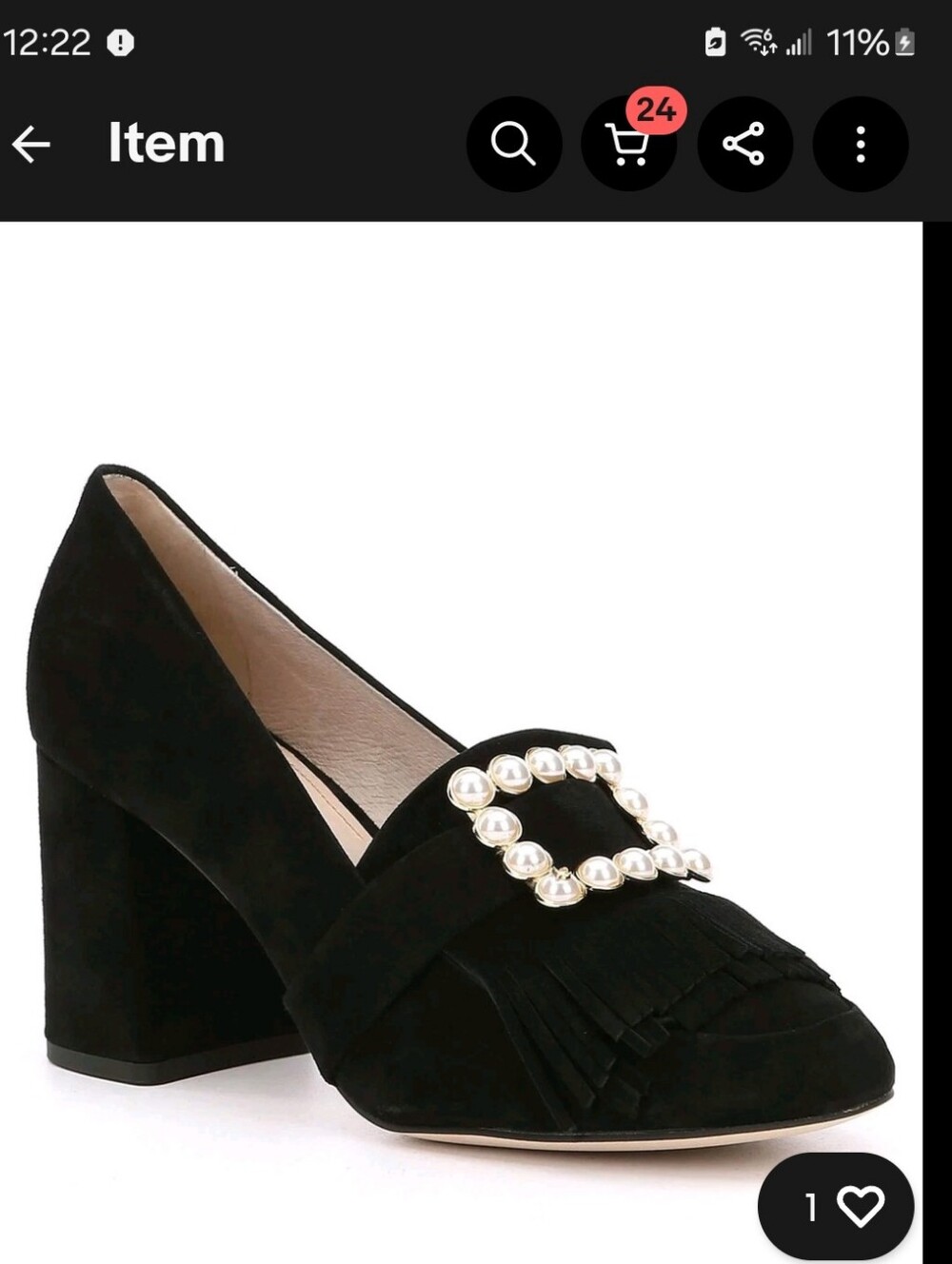 Louise et Cie Black Suede Block Heel Pumps with Pearl Buckle Detail
